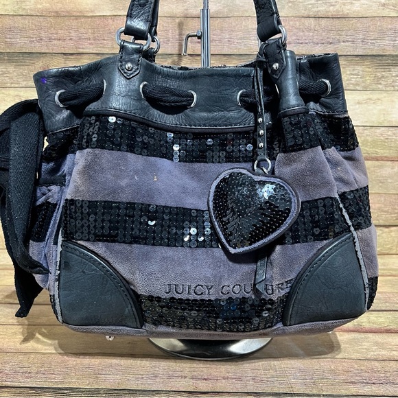 Juicy Couture Grey Velour Bejeweled Shoulder Bag - Picture 2 of 10